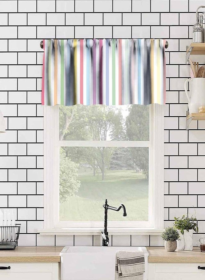 KANEPE Stripe Valances Curtain for Kitchen Cafe, Vertical Pastel Colorful Striped Window Treatment Valances Short Curtains Rod Pocket Drape for Home Decor, 54x18inch - Image 5
